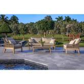 Solana 4 Piece Outdoor Sofa Set in Sateen Taupe Rope, Wood & Grey Sunbrella Fabric